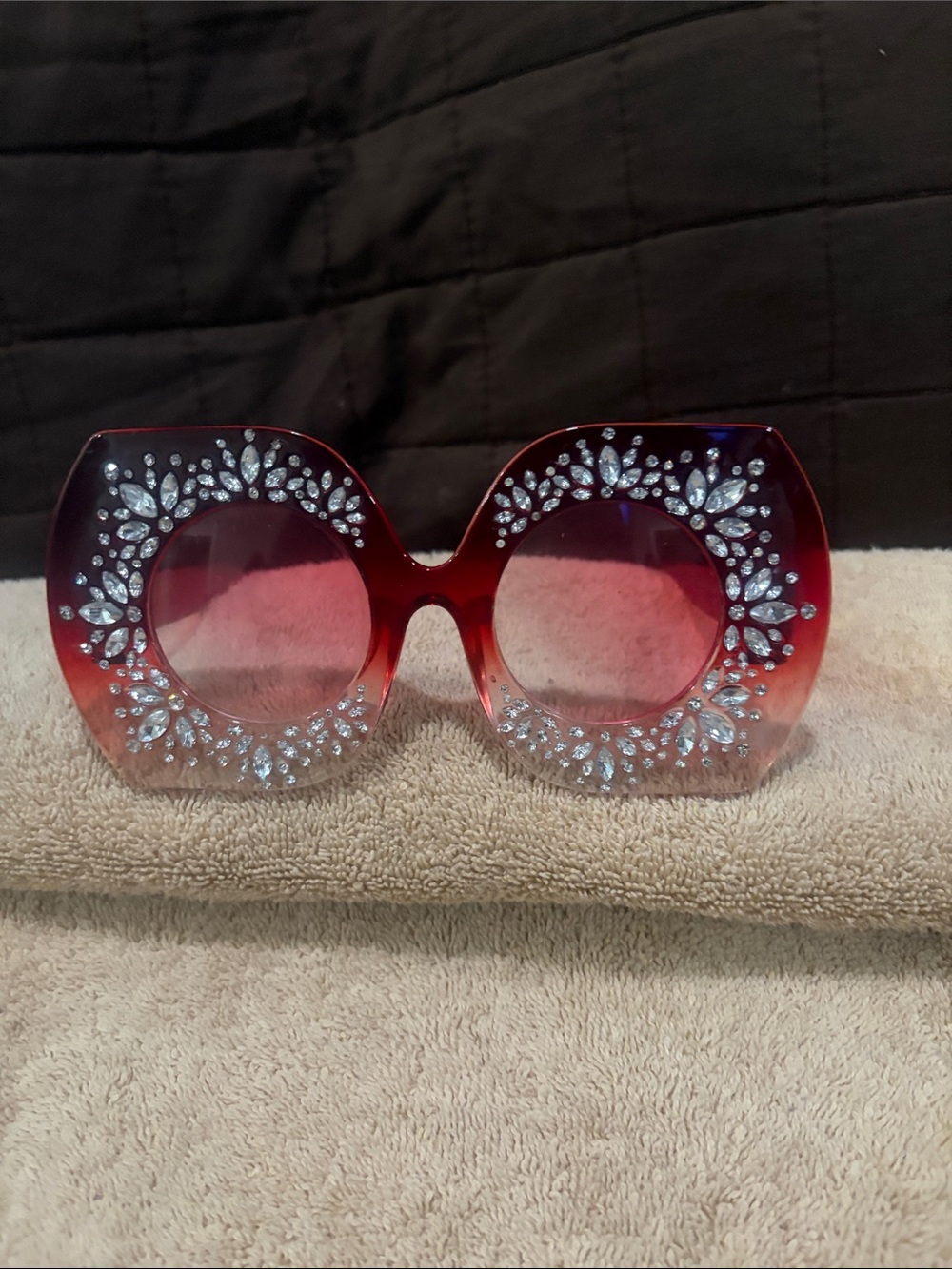 Embellished Oversized Red Women's Sunglasses